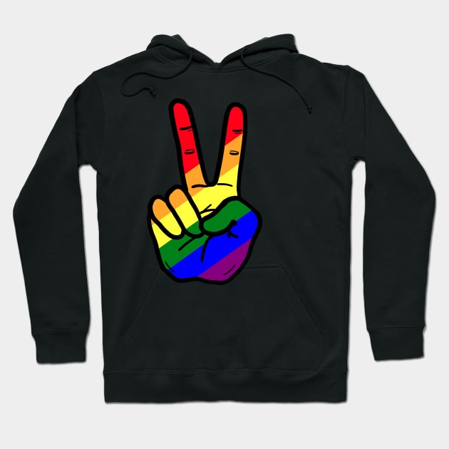 V Sign Hand Gesture Gay Rainbow Hoodie by Nalidsa